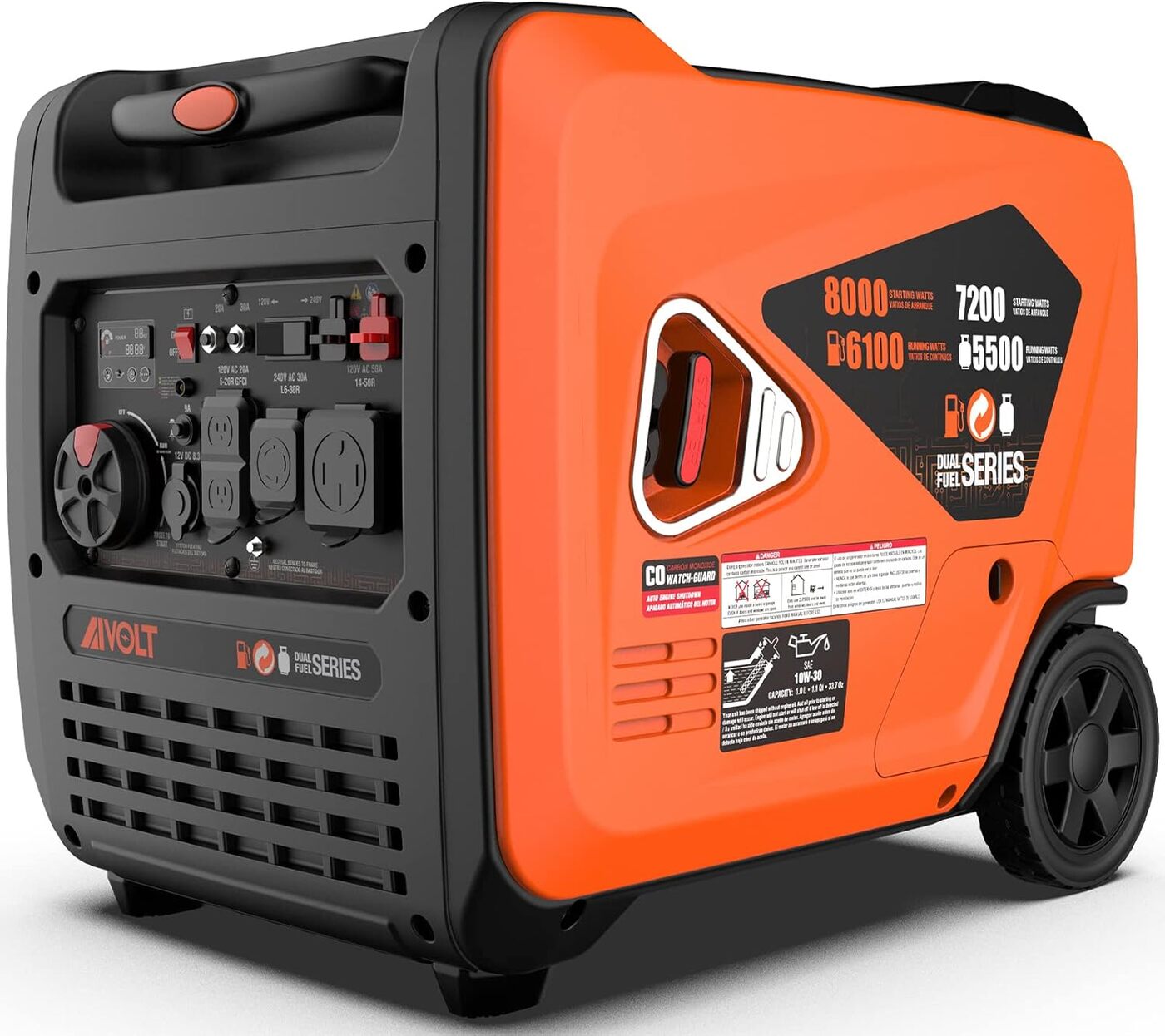 AIVOLT Generador inversor portátil, combustible dual, 8000 vatios AIVOLT Generador inversor portátil, combustible dual, 8000 vatios