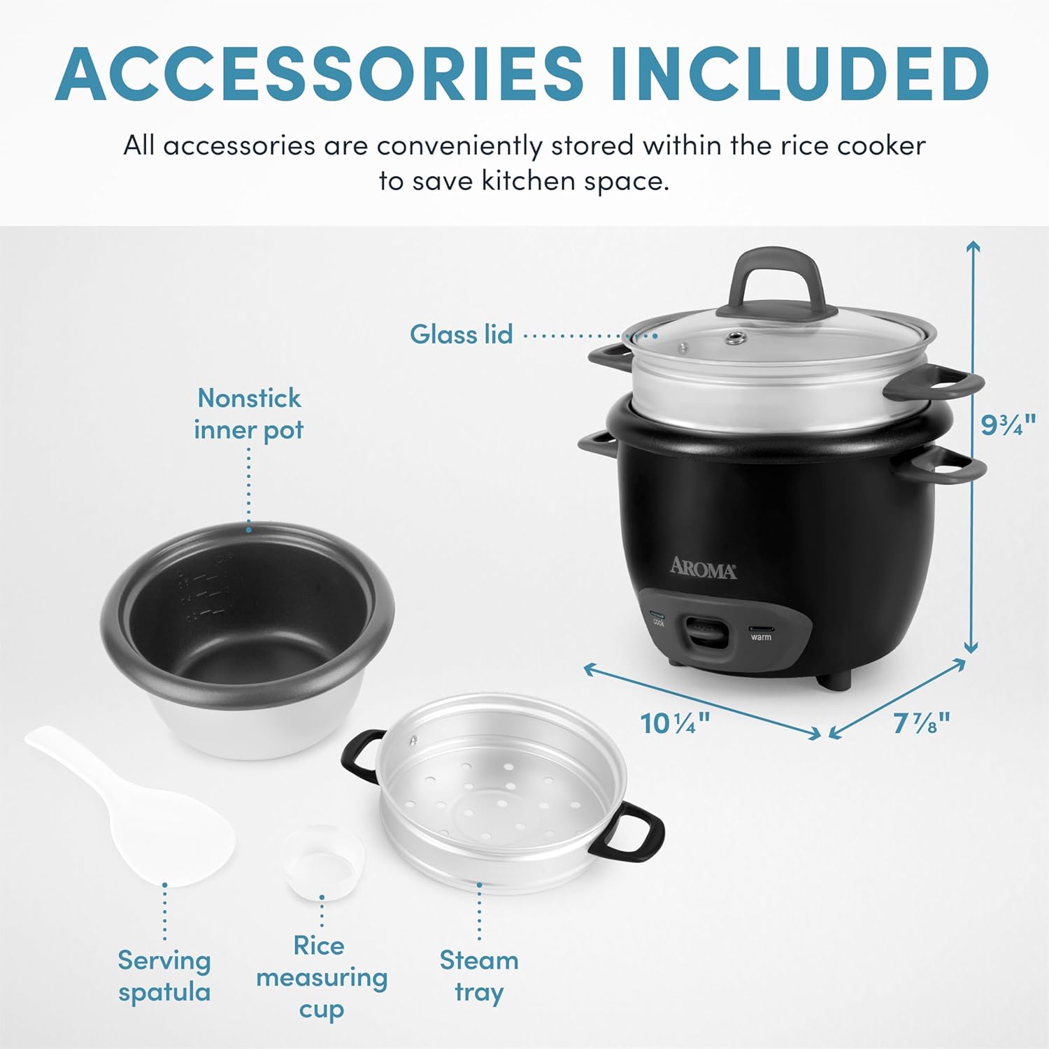Arrocera y vaporera Aroma Arc, 3 tazas (sin cocinar), 6 tazas (cocidas) Arrocera y vaporera Aroma Arc, 3 tazas (sin cocinar), 6 tazas (cocidas)